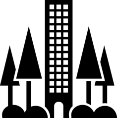 City Tower Building Surrounded By Trees Silhouette Svg Vector, Free Vectors File